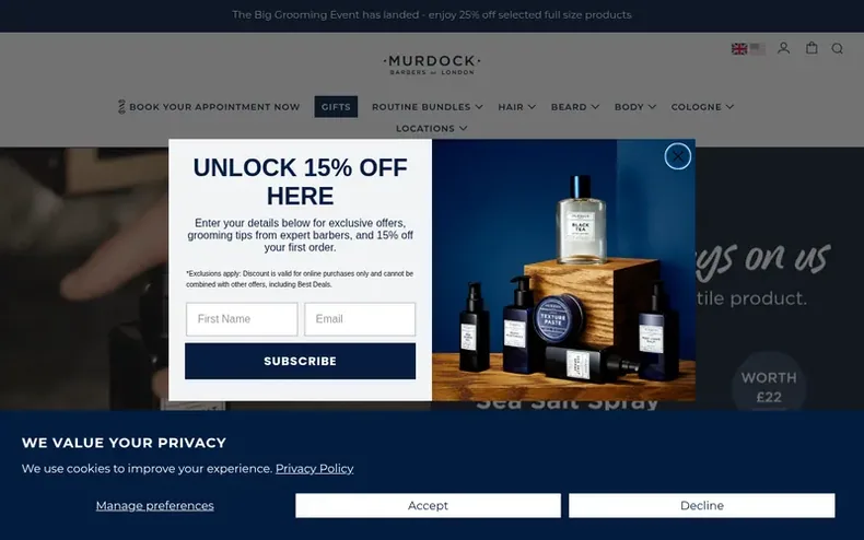 Screenshot of the Murdock London homepage