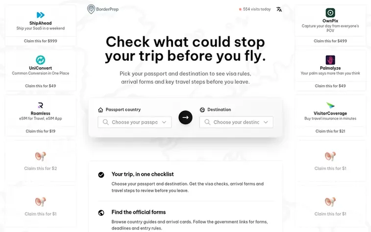 Screenshot of the BorderPrep homepage