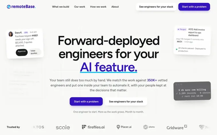 Screenshot of the Remotebase homepage