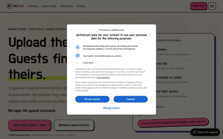 Screenshot of the PikFind homepage