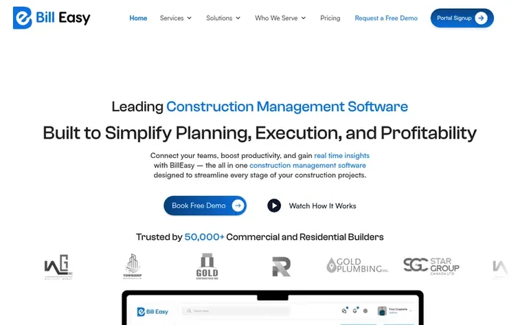 Screenshot of the BillEasy homepage