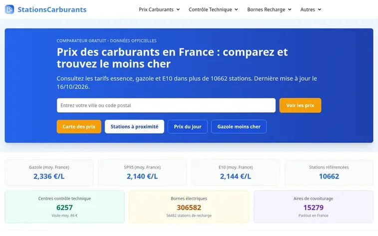 Screenshot of the StationsCarburants homepage