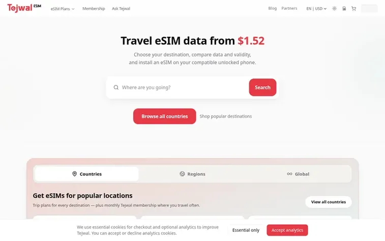 Screenshot of the Tejwal homepage