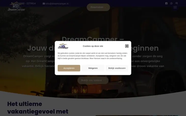 Screenshot of the DreamCamper homepage