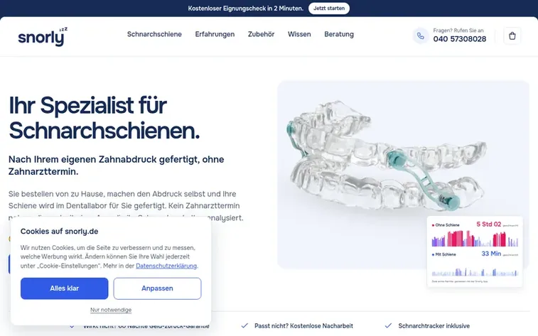 Screenshot of the Snorly homepage