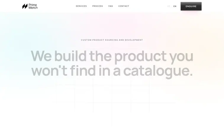 Screenshot of the Prime Merch homepage