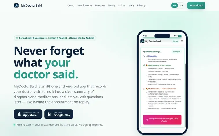 Screenshot of the MyDoctorSaid homepage