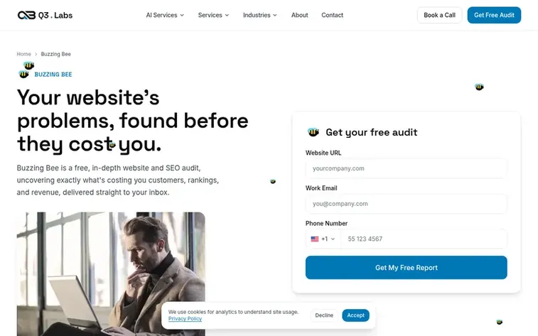 Screenshot of the Buzzing Bee homepage