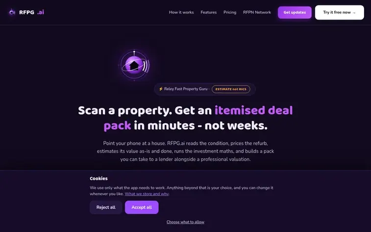 Screenshot of the RFPG.ai homepage