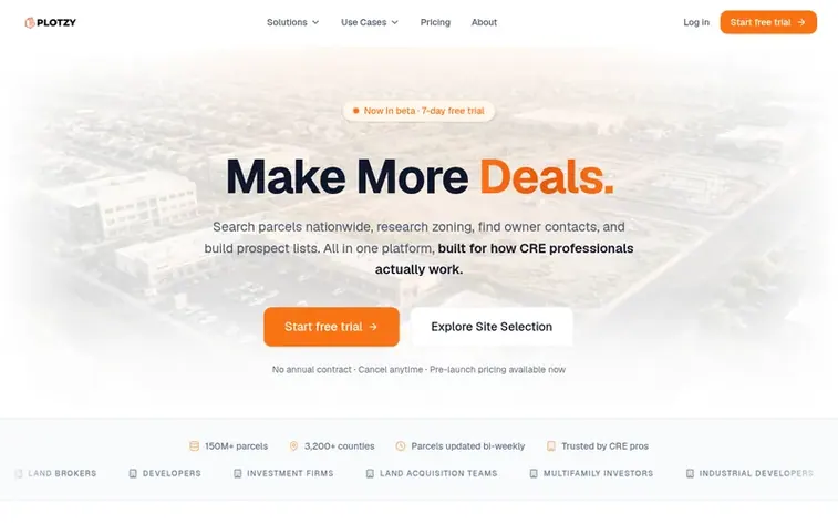 Screenshot of the Plotzy homepage