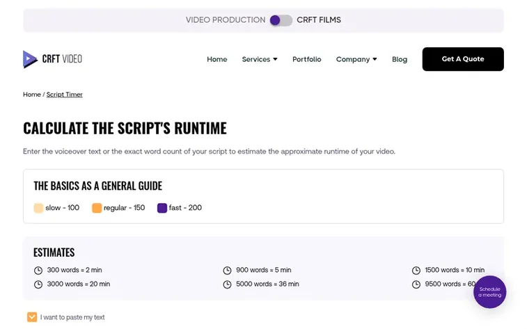 Screenshot of the CRFT Video homepage