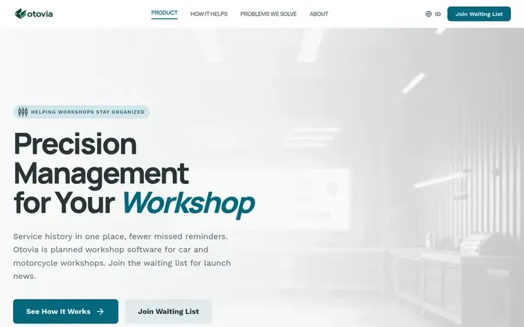 Screenshot of the Otovia homepage