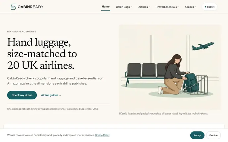 Screenshot of the CabinReady homepage
